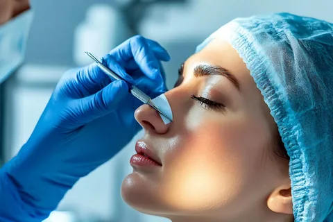 Rhinoplasty treatment consultation with specialist for nose reshaping